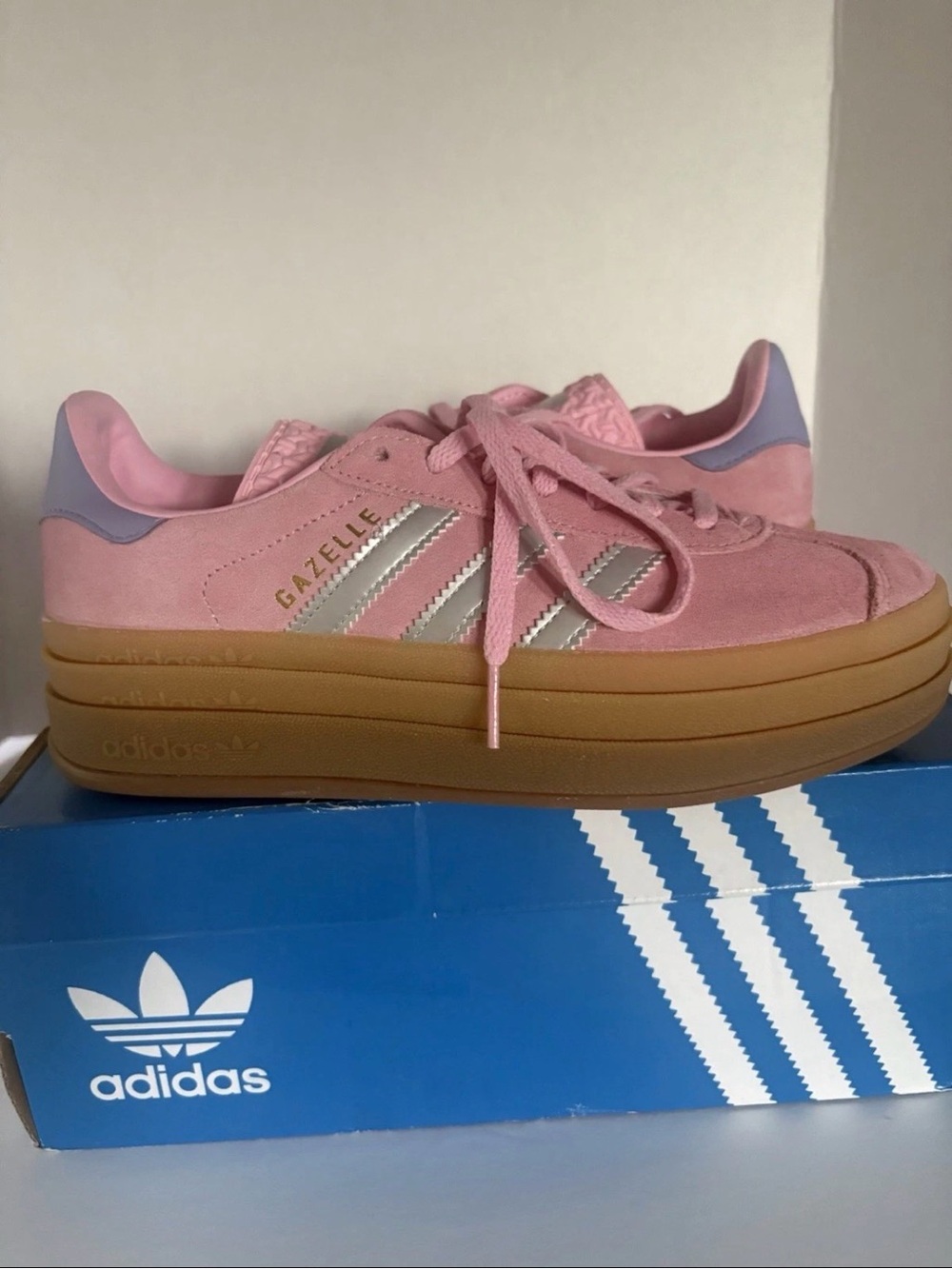 adidas Gazelle Bold J Big Kid Pink Metallic Silver Platform Sneakers US 5.5 EU 3